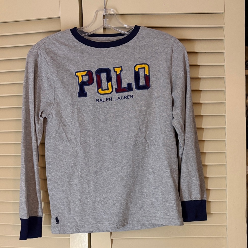 Polo by Ralph Lauren Kids Gray and Navy Long Sleeve Tee size 10-12